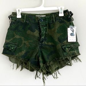Free People Khaki Combo Army/Camo Shorts